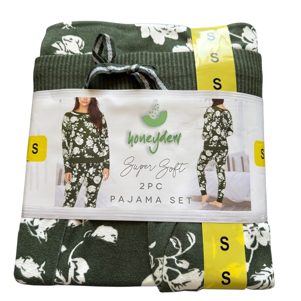 Honeydew Pajama Set Womens S Olive Green Floral NWT Super Soft 2PC Loungewear